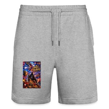 Luminous Birthday Wolf Night Scene - Stanley/Stella Trainer Unisex Organic Jogging Shorts - heather grey - Front - Nik (191cm) & Marisol (170cm)
