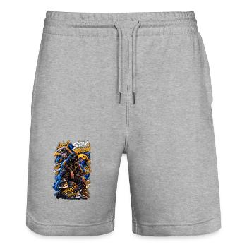 King of My Own Story - Stanley/Stella Trainer Unisex Organic Jogging Shorts - heather grey - Front - Nik (191cm) & Marisol (170cm)