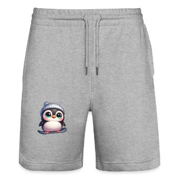 Mignon pingouin snowboard dessin animé d’hiver - Short de jogging bio TRAINER Stanley/Stella unisexe - gris chiné - Devant - Nik (191cm) & Marisol (170cm)