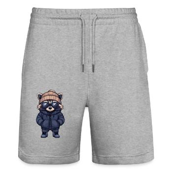Waschbär Cool Comic - Stanley/Stella Unisex Bio Joggingshorts Trainer  - Grau meliert - Vorne - Nik (191cm) & Marisol (170cm)