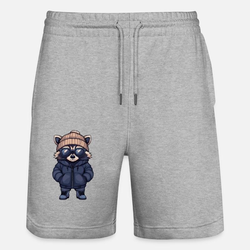 Raccoon Cool Comic - Stanley/Stella Trainer Unisex Organic Jogging Shorts - heather grey