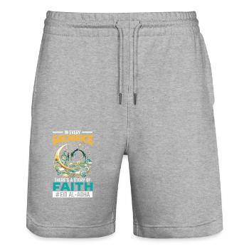 Happy Eid Al Adha, Islamic holiday, Islam - Stanley/Stella Trainer Unisex Organic Jogging Shorts - heather grey - Front - Nik (191cm) & Marisol (170cm)