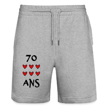 70 ANS. 70e ANNIVERSAIRE. ANNIVERSAIRE 70 ANS. 70 - Short de jogging bio TRAINER Stanley/Stella unisexe - gris chiné - Devant - Nik (191cm) & Marisol (170cm)