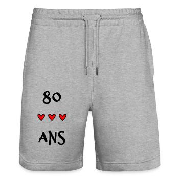 80 ANS. 80e ANNIVERSAIRE. ANNIVERSAIRE 80 ANS - Short de jogging bio TRAINER Stanley/Stella unisexe - gris chiné - Devant - Nik (191cm) & Marisol (170cm)