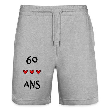 60 ANS. 60e ANNIVERSAIRE. ANNIVERSAIRE 60 ANS - Short de jogging bio TRAINER Stanley/Stella unisexe - gris chiné - Devant - Nik (191cm) & Marisol (170cm)