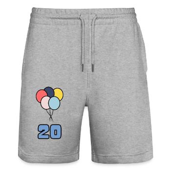 20. 20 ANS. 20e ANNIVERSAIRE. ANNIVERSAIRE 20 ANS. - Short de jogging bio TRAINER Stanley/Stella unisexe - gris chiné - Devant - Nik (191cm) & Marisol (170cm)