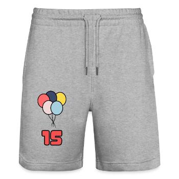 15. 15 JAHRE. 15-jähriges JUBILÄUM. GEBURTSTAG 15 JAHRE. - Stanley/Stella Unisex Bio Joggingshorts Trainer  - Grau meliert - Vorne - Nik (191cm) & Marisol (170cm)