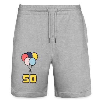 50. 50 ANS. 50e ANNIVERSAIRE. ANNIVERSAIRE 50 ANS. - Short de jogging bio TRAINER Stanley/Stella unisexe - gris chiné - Devant - Nik (191cm) & Marisol (170cm)