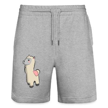 Lama Alpaka Motive Tier Mädchen pastellfarben pink - Stanley/Stella Unisex Bio Joggingshorts Trainer  - Grau meliert - Vorne - Nik (191cm) & Marisol (170cm)