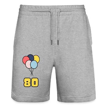 80. 80 YEARS. 80TH ANNIVERSARY. BIRTHDAY 80 YEARS. - Stanley/Stella Trainer Unisex Organic Jogging Shorts - heather grey - Front - Nik (191cm) & Marisol (170cm)
