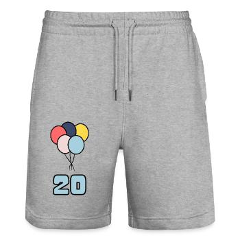 20. 20 ANS. 20e ANNIVERSAIRE. ANNIVERSAIRE 20 ANS. - Short de jogging bio TRAINER Stanley/Stella unisexe - gris chiné - Devant - Nik (191cm) & Marisol (170cm)