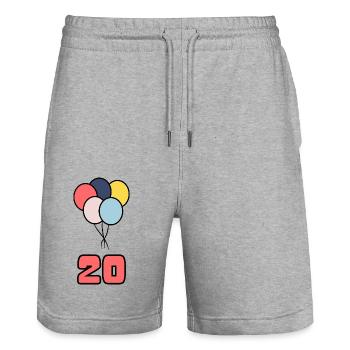 20. 20 ANS. 20e ANNIVERSAIRE. ANNIVERSAIRE 20 ANS. - Short de jogging bio TRAINER Stanley/Stella unisexe - gris chiné - Devant - Nik (191cm) & Marisol (170cm)