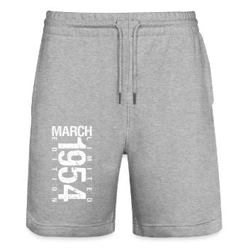 March 1954 March Anniversary March 1954 - Stanley/Stella Trainer Unisex Organic Jogging Shorts - heather grey - Front - Nik (191cm) & Marisol (170cm)