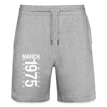 March 1975 March Anniversary March 1975 - Stanley/Stella Trainer Unisex Organic Jogging Shorts - heather grey - Front - Nik (191cm) & Marisol (170cm)