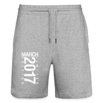 March 2017 March Anniversary March 2017 - Stanley/Stella Trainer Unisex Organic Jogging Shorts - heather grey - Front - Nik (191cm) & Marisol (170cm)