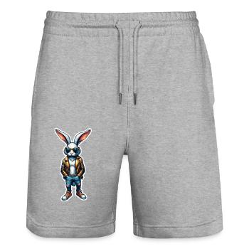 Lapin de Pâques cool avec lunettes de soleil - Short de jogging bio TRAINER Stanley/Stella unisexe - gris chiné - Devant - Nik (191cm) & Marisol (170cm)