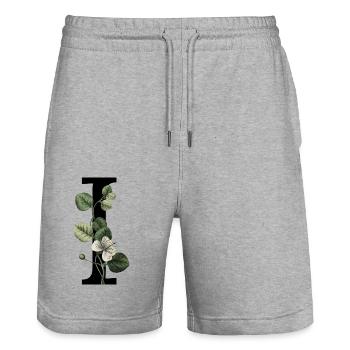 lettre i botanique vert - Short de jogging bio TRAINER Stanley/Stella unisexe - gris chiné - Devant - Nik (191cm) & Marisol (170cm)