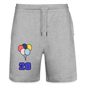 20. 20 ANS. 20e ANNIVERSAIRE. ANNIVERSAIRE 20 ANS. - Short de jogging bio TRAINER Stanley/Stella unisexe - gris chiné - Devant - Nik (191cm) & Marisol (170cm)