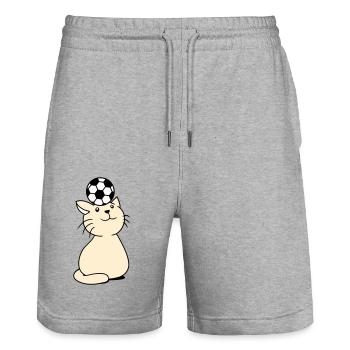 Ball Spielende Katze Balanciert Fußball Kopf Spaß - Stanley/Stella Unisex Bio Joggingshorts Trainer  - Grau meliert - Vorne - Nik (191cm) & Marisol (170cm)