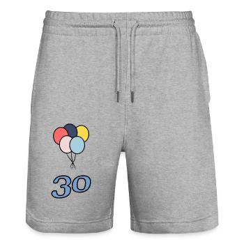 30. 30 YEARS. 30th ANNIVERSARY. 30 YEARS ANNIVERSARY. - Stanley/Stella Trainer Unisex Organic Jogging Shorts - heather grey - Front - Nik (191cm) & Marisol (170cm)