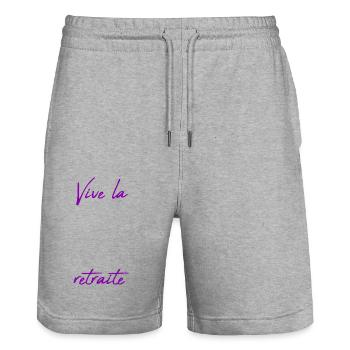 RETRAITE. RETRAITE. RETRAITEE. BONNE RETRAITE - Short de jogging bio TRAINER Stanley/Stella unisexe - gris chiné - Devant - Nik (191cm) & Marisol (170cm)