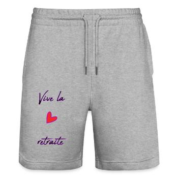 RETIREMENT. COLLEAGUE. RETIREMENT. RETIRED. RETIREMENT. - Stanley/Stella Trainer Unisex Organic Jogging Shorts - heather grey - Front - Nik (191cm) & Marisol (170cm)