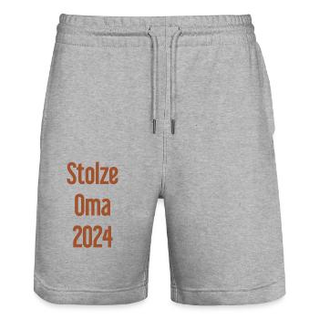 Stolze Oma 2024 – Perfekt für frischgebackene Omas - Stanley/Stella Unisex Bio Joggingshorts Trainer  - Grau meliert - Vorne - Nik (191cm) & Marisol (170cm)