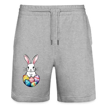 Lapin de Pâques Aquarelle de Pâques - Short de jogging bio TRAINER Stanley/Stella unisexe - gris chiné - Devant - Nik (191cm) & Marisol (170cm)