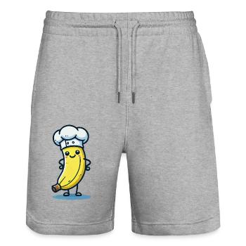 Banane Comic Cuisinier - Short de jogging bio TRAINER Stanley/Stella unisexe - gris chiné - Devant - Nik (191cm) & Marisol (170cm)