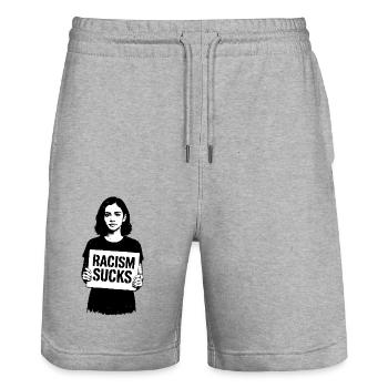 Racism Sucks Rassismus - Stanley/Stella Trainer Unisex Organic Jogging Shorts - heather grey - Front - Nik (191cm) & Marisol (170cm)