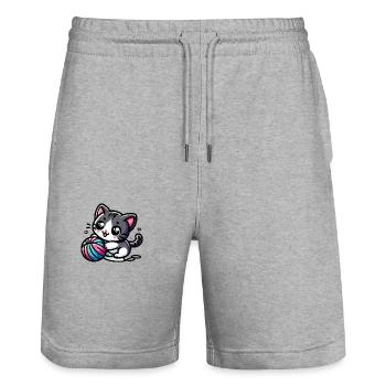 Cute Cat - Stanley/Stella Trainer Unisex Organic Jogging Shorts - heather grey - Front - Nik (191cm) & Marisol (170cm)