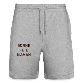 BONNE FÊTE. FÊTE DES MÈRES. FÊTE DES PÈRES. FÊTE - Short de jogging bio TRAINER Stanley/Stella unisexe - gris chiné - Devant - Nik (191cm) & Marisol (170cm)