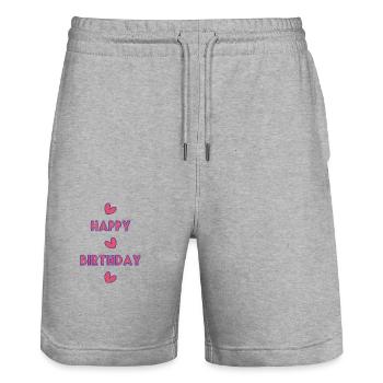 ALLES GUTE ZUM GEBURTSTAG!. ALLES GUTE ZUM GEBURTSTAG!. JAHRESTAG. - Stanley/Stella Unisex Bio Joggingshorts Trainer  - Grau meliert - Vorne - Nik (191cm) & Marisol (170cm)
