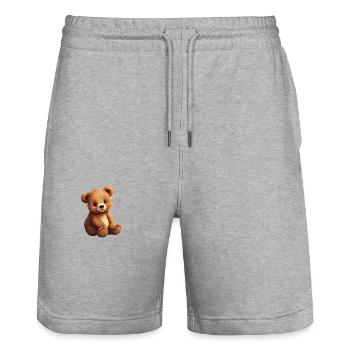 Petit ours mignon pour bébés et enfants, assis - Short de jogging bio TRAINER Stanley/Stella unisexe - gris chiné - Devant - Nik (191cm) & Marisol (170cm)