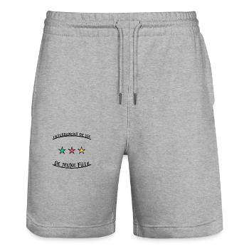 EVJF. JUST MARRIED. VIVE LES MARIES - Short de jogging bio TRAINER Stanley/Stella unisexe - gris chiné - Devant - Nik (191cm) & Marisol (170cm)