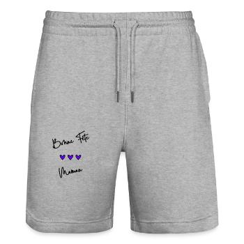 BONNE FÊTE MAMAN. MAMAN. FÊTE DES MÈRES. JE T'AIME - Short de jogging bio TRAINER Stanley/Stella unisexe - gris chiné - Devant - Nik (191cm) & Marisol (170cm)