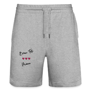 FÊTE DES MÈRES. BONNE FÊTE MAMAN. MAMAN. FÊTE - Short de jogging bio TRAINER Stanley/Stella unisexe - gris chiné - Devant - Nik (191cm) & Marisol (170cm)