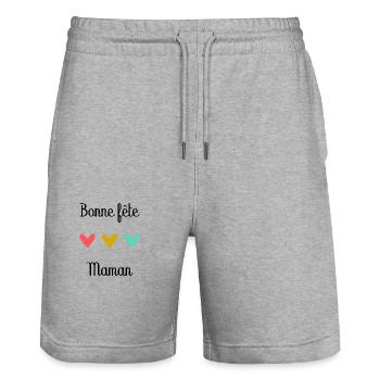 Bonne Fête Maman. Fête des mères - Short de jogging bio TRAINER Stanley/Stella unisexe - gris chiné - Devant - Nik (191cm) & Marisol (170cm)
