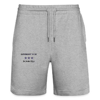 EVJF. JUST MARRIED. VIVE LES MARIES - Short de jogging bio TRAINER Stanley/Stella unisexe - gris chiné - Devant - Nik (191cm) & Marisol (170cm)