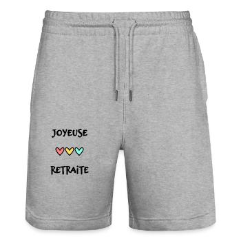 RETRAITE. BONNE RETRAITE. JOYEUSE RETRAITE - Short de jogging bio TRAINER Stanley/Stella unisexe - gris chiné - Devant - Nik (191cm) & Marisol (170cm)