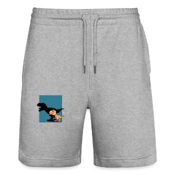 Dinosaurier T-Rex Schattenfigur Dino - Stanley/Stella Unisex Bio Joggingshorts Trainer  - Grau meliert - Vorne - Nik (191cm) & Marisol (170cm)