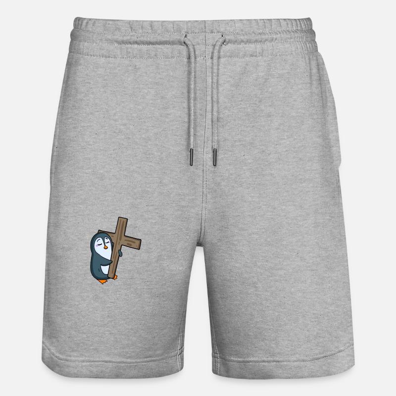 Pingouin avec croix - Short de jogging bio TRAINER Stanley/Stella unisexe - gris chiné