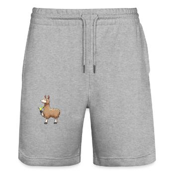 Lustiges Alpaka drinkt Cocktail - Stanley/Stella Unisex Bio Joggingshorts Trainer  - Grau meliert - Vorne - Nik (191cm) & Marisol (170cm)