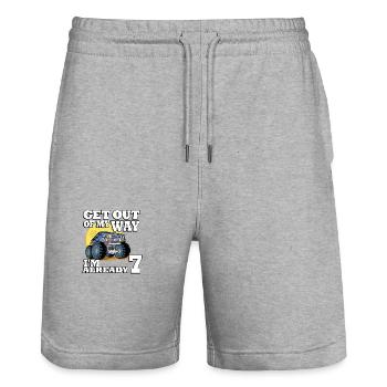 Sortez de mon chemin je suis déjà 7 camion 7. - Short de jogging bio TRAINER Stanley/Stella unisexe - gris chiné - Devant - Nik (191cm) & Marisol (170cm)