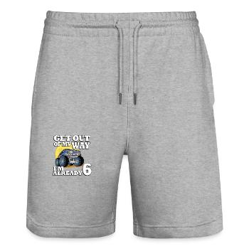 Sortez de mon chemin je suis déjà 6 camion 6. - Short de jogging bio TRAINER Stanley/Stella unisexe - gris chiné - Devant - Nik (191cm) & Marisol (170cm)