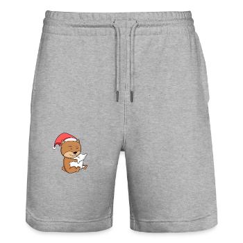 Shiba Inu Hund Weihnachten Schlafen Müde - Stanley/Stella Unisex Bio Joggingshorts Trainer  - Grau meliert - Vorne - Nik (191cm) & Marisol (170cm)