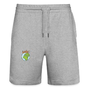 Earth Day Cute Dog loves world - Stanley/Stella Unisex Bio Joggingshorts Trainer  - Grau meliert - Vorne - Nik (191cm) & Marisol (170cm)