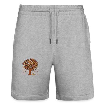 Chaton d’arbre d’automne Famille de chats Automne - Short de jogging bio TRAINER Stanley/Stella unisexe - gris chiné - Devant - Nik (191cm) & Marisol (170cm)