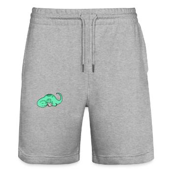 Dinosaure avec bébé dinosaure - Short de jogging bio TRAINER Stanley/Stella unisexe - gris chiné - Devant - Nik (191cm) & Marisol (170cm)