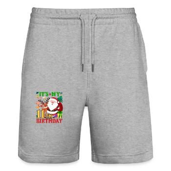 C’est mon 11e anniversaire Père Noël - Short de jogging bio TRAINER Stanley/Stella unisexe - gris chiné - Devant - Nik (191cm) & Marisol (170cm)